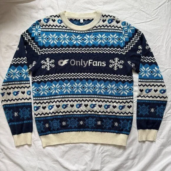 ONLY FANS Festive Holiday Scandinavian Snowflake Sweater Blue White - Picture 2 of 8